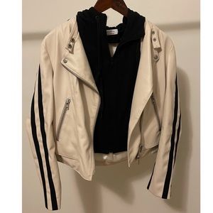 $827 Bailey 44 Women's Black Full Zip Leather Hooded Moto Jacket Coat M Medium